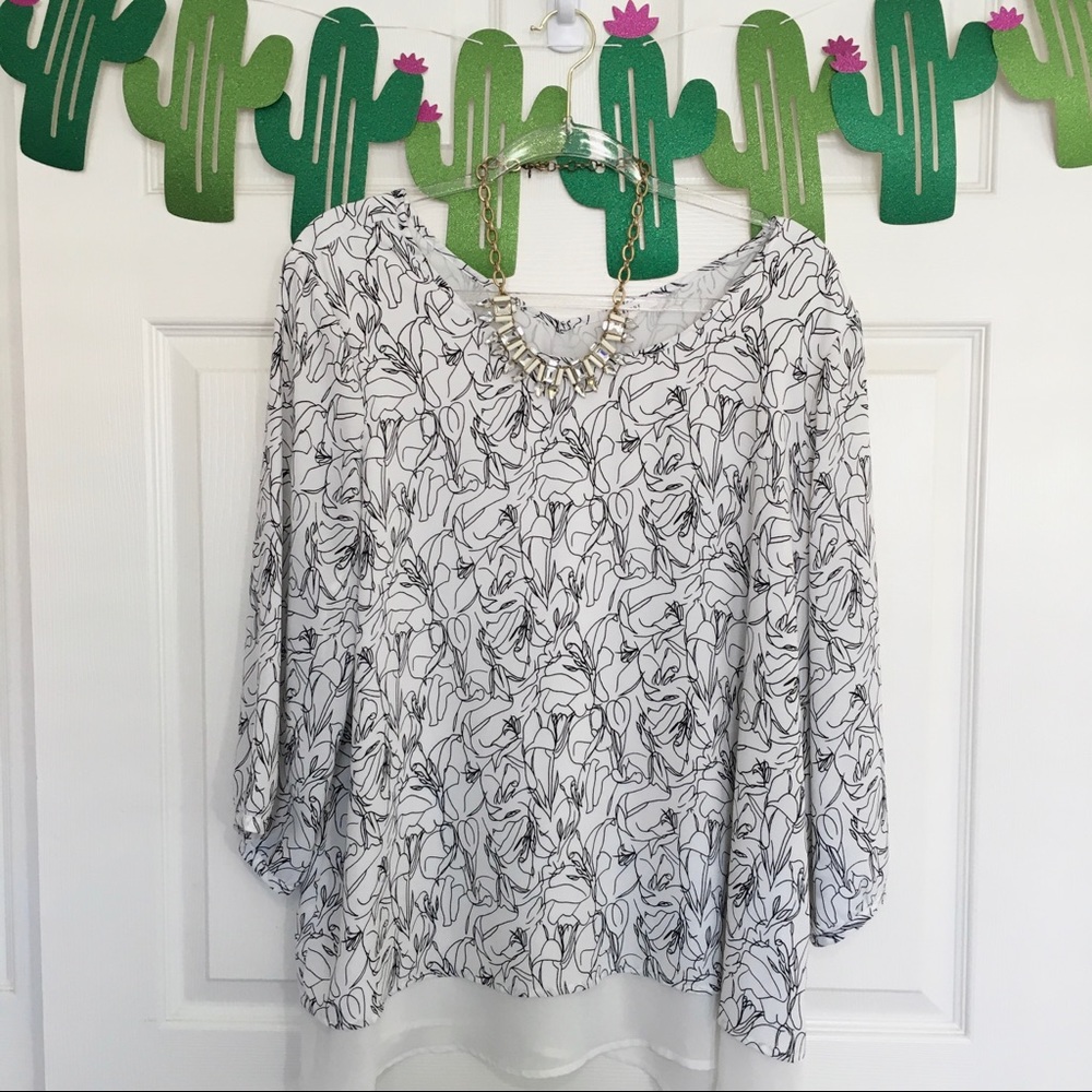 Pleione Abstract Floral Tiered Chiffon Blouse Top